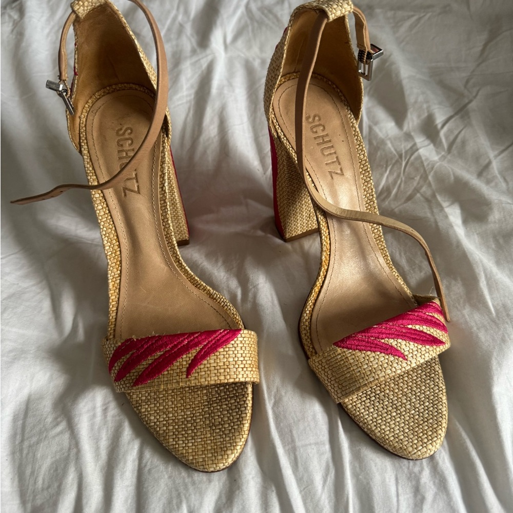 SCHUTZ Woven Tropical Block Heels - Picture 3 of 4